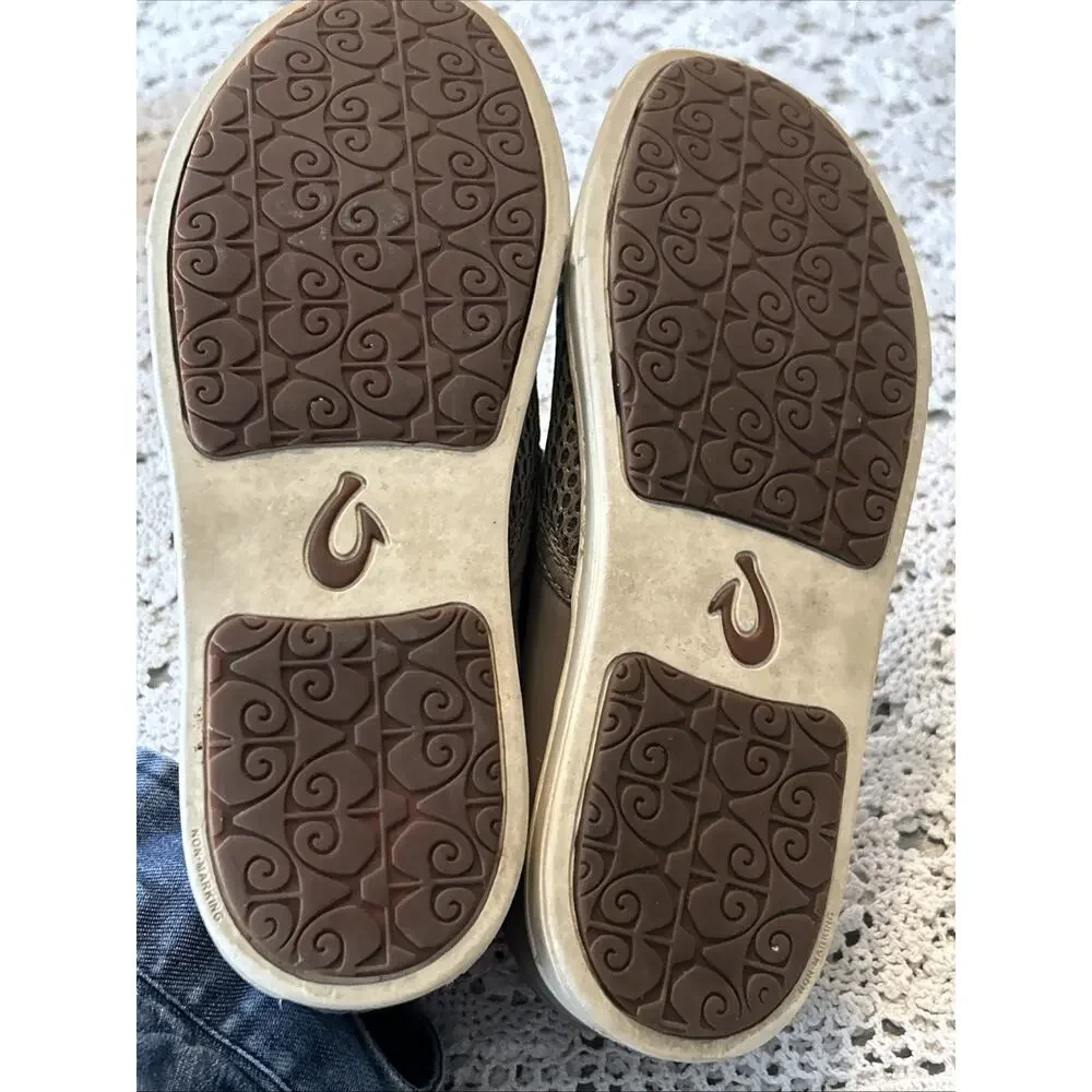 OluKai Women's Taupe Mesh Slip-On Flats
